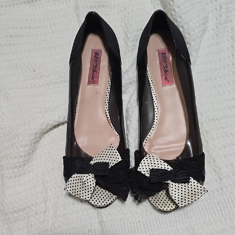 Betsey Johnson Black and White Polka Dot Heels